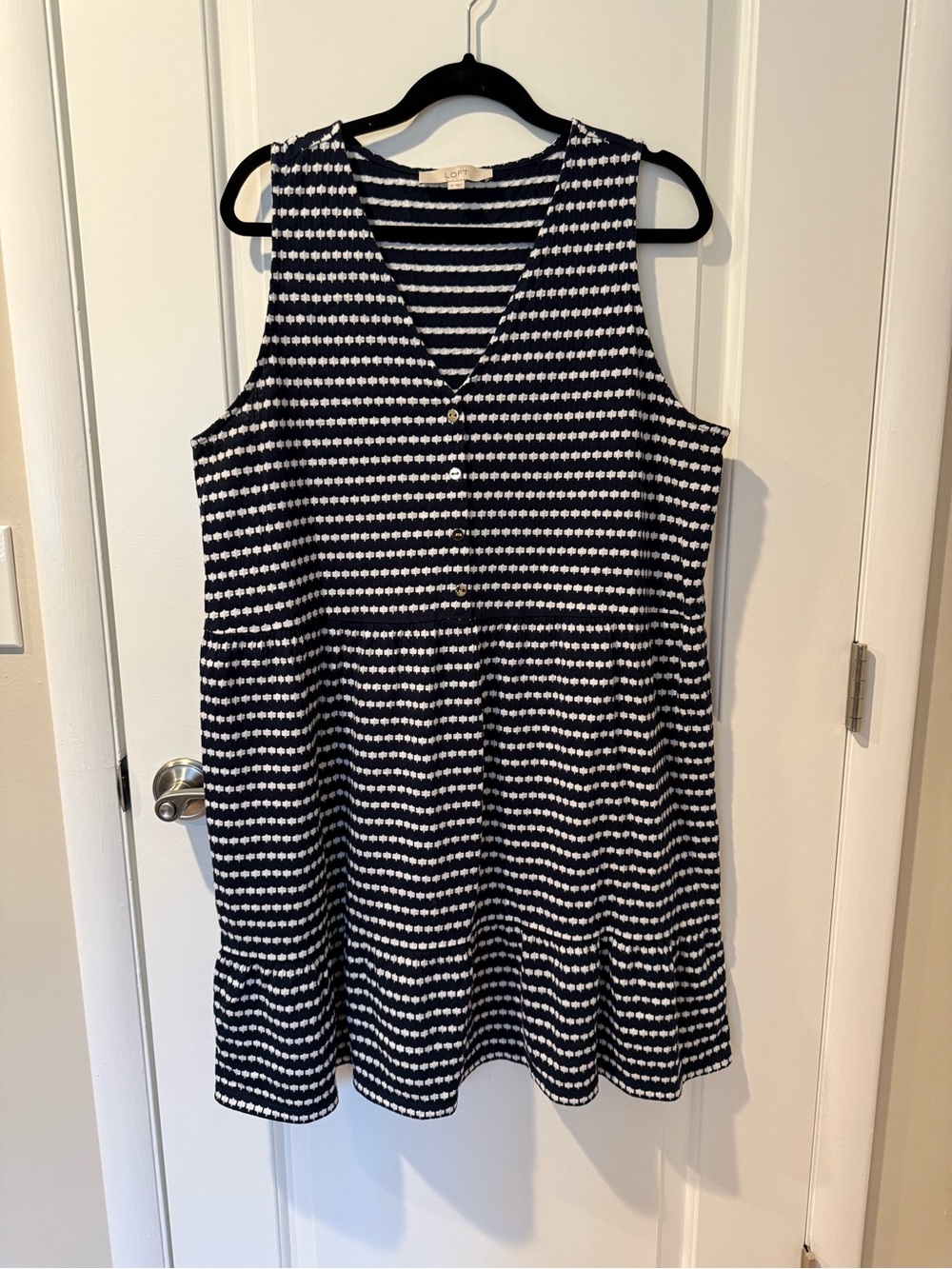 LOFT Navy and White Striped Dot Sleeveless Dress
